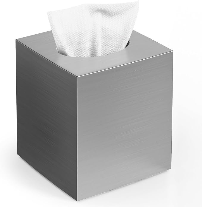 61rHa3hImUL._AC_SX679_ Silver Square Plastic Tissue Box Cover with Non-Slip Base - Image 1