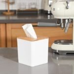 White Square Tissue Box Cover with Bamboo Lid - Image 3