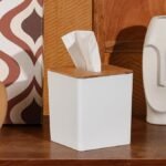 White Square Tissue Box Cover with Bamboo Lid - Image 4