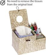 White Woven Seagrass Tissue Box Cover with Side Organizer - Image 4