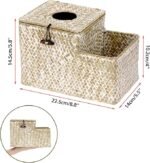 White Woven Seagrass Tissue Box Cover with Side Organizer - Image 3
